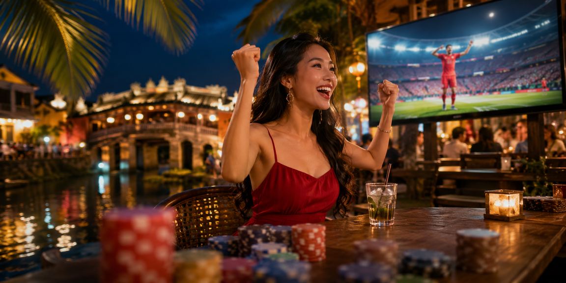 Người dùng tại Hội An xem cá cược bóng đá và uống cà phê